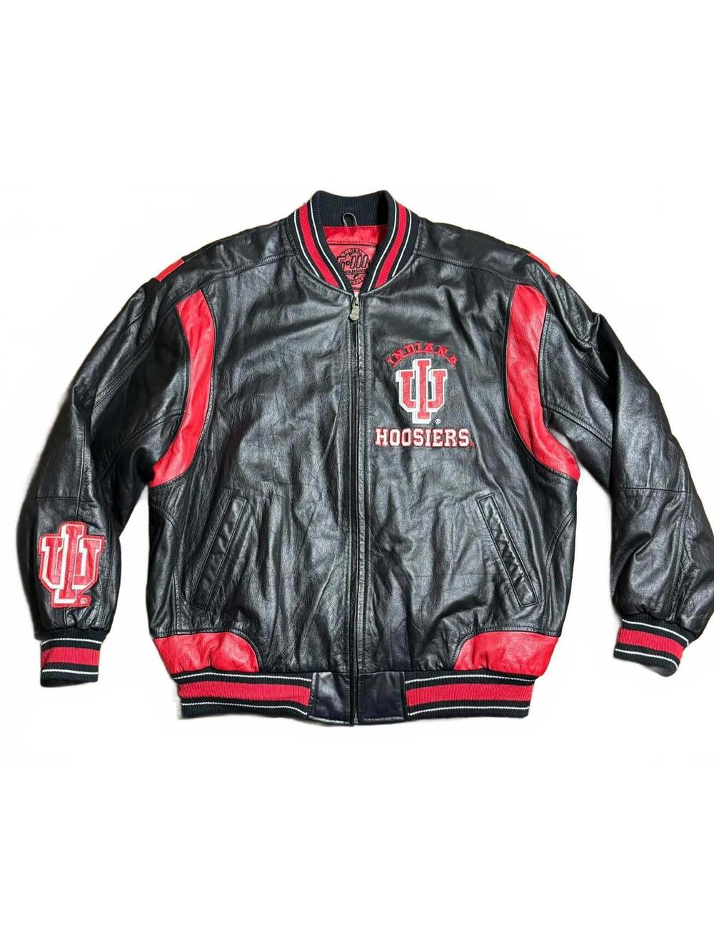 Vintage 90’s Indiana Hoosiers Real Leather Embroidered Jacket Bomber Black Sz XL